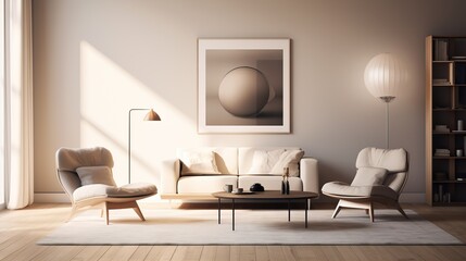 Interior composition of a sophisticated living room with elegant color palette 