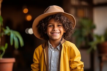 Portrait of a cute little African-American boy wearing a hat