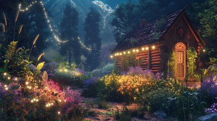 Mystical Garden at Dusk with Enchanted Lights