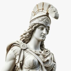 Sculpture of Athena Greek mythological goddess of battle strategy, and wisdom isolated on a white background, Generative AI 
