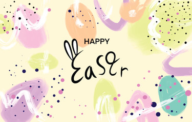 Easter day poster and banner template background. There are eggs of various colors scattered all over the light orange area for advertising and sales promotions.