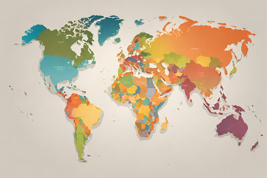 Colorful continents world map illustration. Africa , Australia ,America , Asia