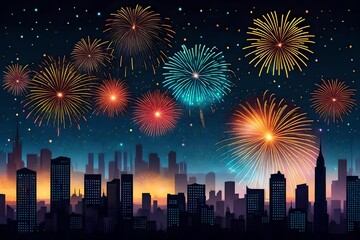 Fototapeta na wymiar fireworks on the city