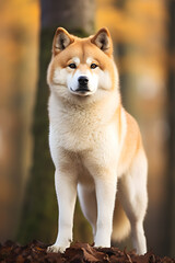 Naklejka na ściany i meble Akita Breed Dog in Natural Setting Exhibiting Its Grandeur and Exquisite Appearance