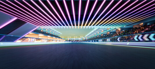 3D Futuristic racetrack with led lights at twilight © jamesteoh.art