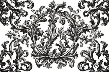Vintage Baroque Victorian round circle frame border monogram floral ornament leaf scroll engraved retro flower pattern design tattoo black and white filigree calligraphic vector heraldic shield swirl
