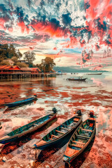 poster, landscape with boats in Thailand