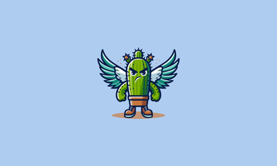 character cactus green angry with wings vector logo design