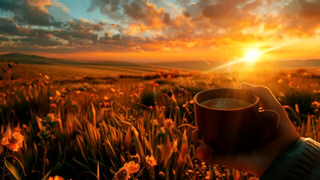 Morning Bliss: Enjoying Coffee as Sunrise Paints the Sky