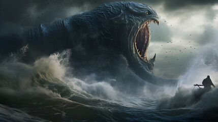 Ahab's Obsession: The Fierce and Epic Battle with the Mighty Whale - obrazy, fototapety, plakaty