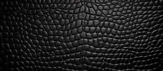 A detailed view capturing the intricate pattern on a black leather surface, showcasing its texture and design