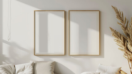 Modern minimalist sofa interior with blank poster frame mockup