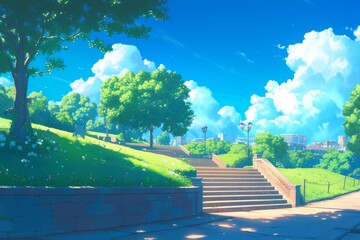 Anime park background, stylized, background