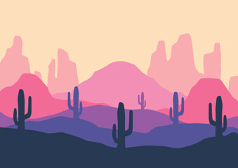 Desert landscape in America vector. Vector illustration in flat style.	