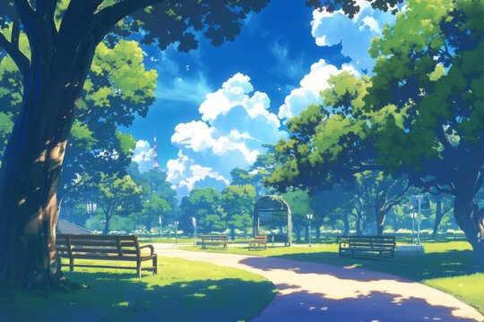 Anime park background, stylized, background