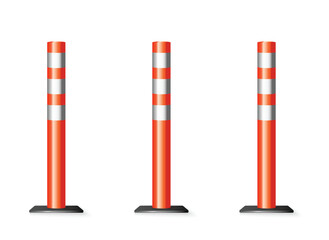 Taffic poles with white and orange stripes isolated on white