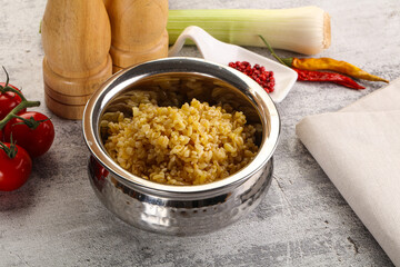 Boiled bulgur wheat in the bowl
