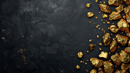 golden stones on black background , generative ai