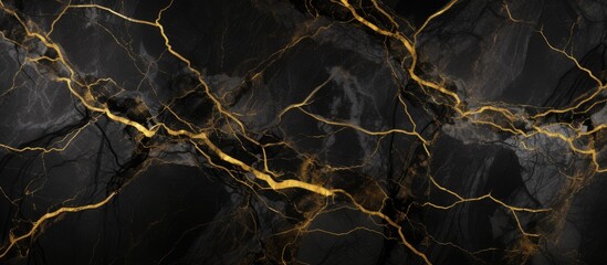 A luxurious black marble piece featuring intricate gold vein designs running through its surface © TheWaterMeloonProjec