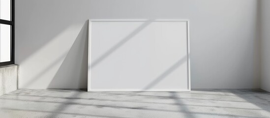 Blank frame mockup for your design on a white poster placed on the floor. This layout mockup can be used to preview your design.