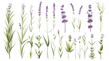 Set of healthy herbs elements, Fresh lavenders , isolated on transparent background - obrazy, fototapety, plakaty