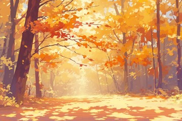 Autumn woodland forest background, wallpaper, anime