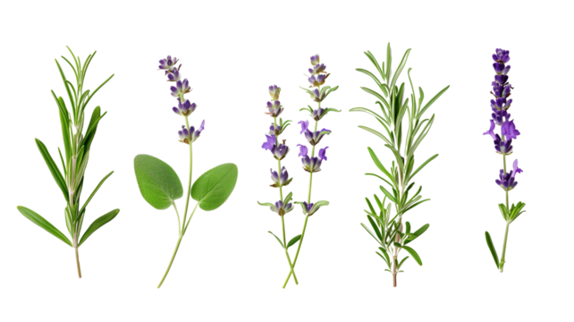 Set of healthy herbs elements, Fresh lavenders , isolated on transparent background