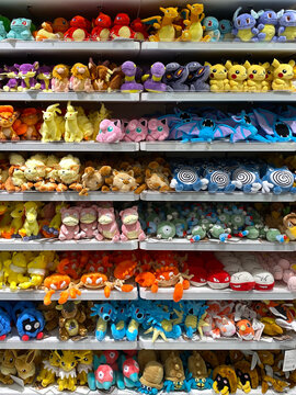 Pok&eacute;mon plushies or soft toys in Pok&eacute;mon store. In Singapore on January 16, 2020.