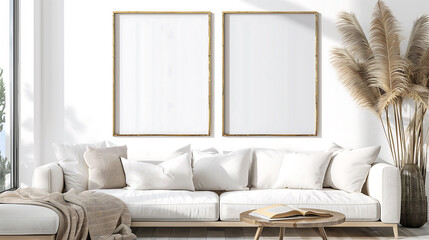 Blank poster frame mockup, in modern minimalist scandinavian interior - obrazy, fototapety, plakaty
