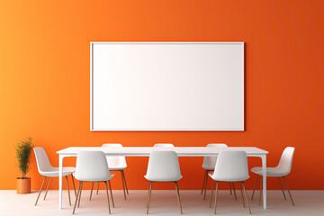 A contemporary orange meeting room with a blank white empty frame.