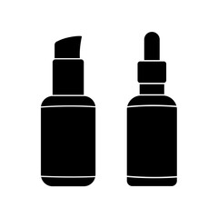 Cosmetics containers bottles vector black silhouette icons set collection isolated on white background.