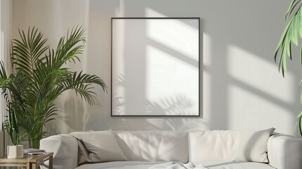 Fototapeta na wymiar Blank poster frame mockup, in modern minimalist scandinavian interior
