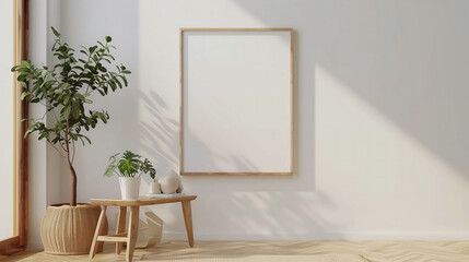 Blank poster frame mockup, in modern minimalist scandinavian interior
