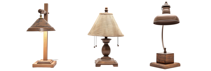 Set of rustic table lamp, isolated on transparent background