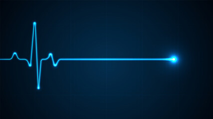 Emergency ekg monitoring. Blue heart pulse. Heart beat. Electrocardiogram - obrazy, fototapety, plakaty
