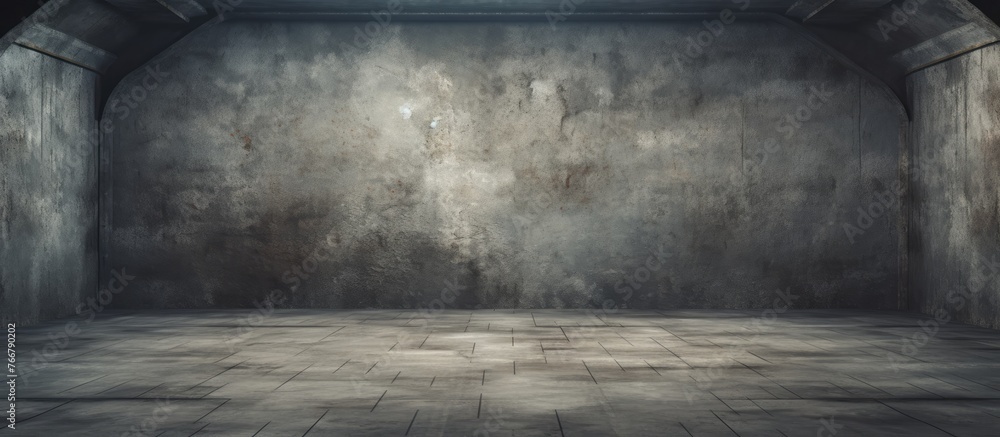 Poster inside a room, the focus is on the intricate brick pattern covering the floor and extending up to th