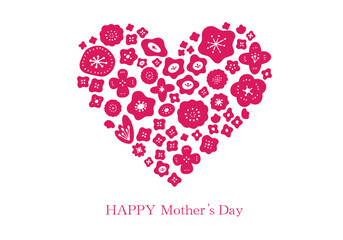 赤い花でできたハートの母の日カード