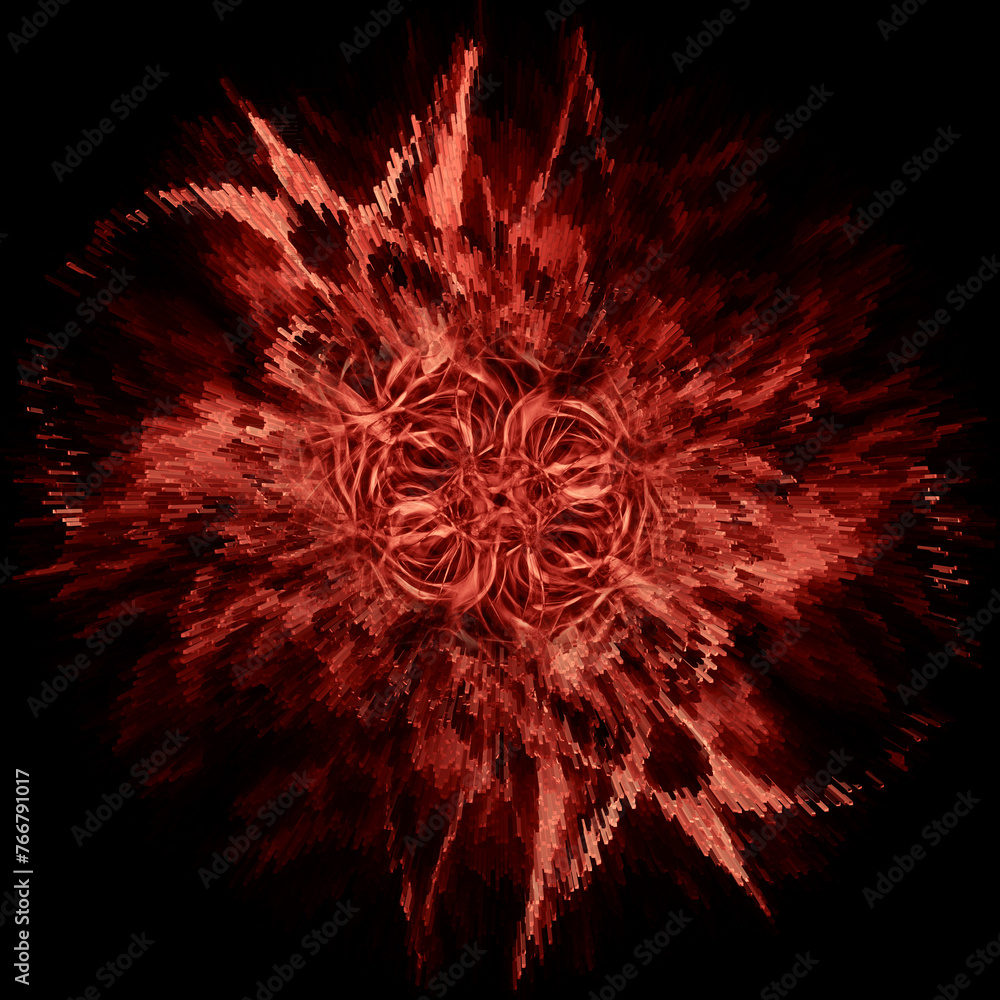 Aufkleber square format creative glowing design isolated on black exploding style in scarlet and magenta red c