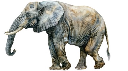 Fototapeta premium Watercolor clipart of a detailed elephant, symbol of wisdom, isolated on white background for exotic and wild themes