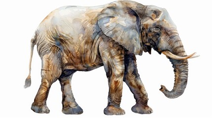 Fototapeta premium Watercolor clipart of a detailed elephant, symbol of wisdom, isolated on white background for exotic and wild themes