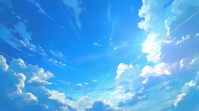 Anime blue sky background, summer, wallpaper