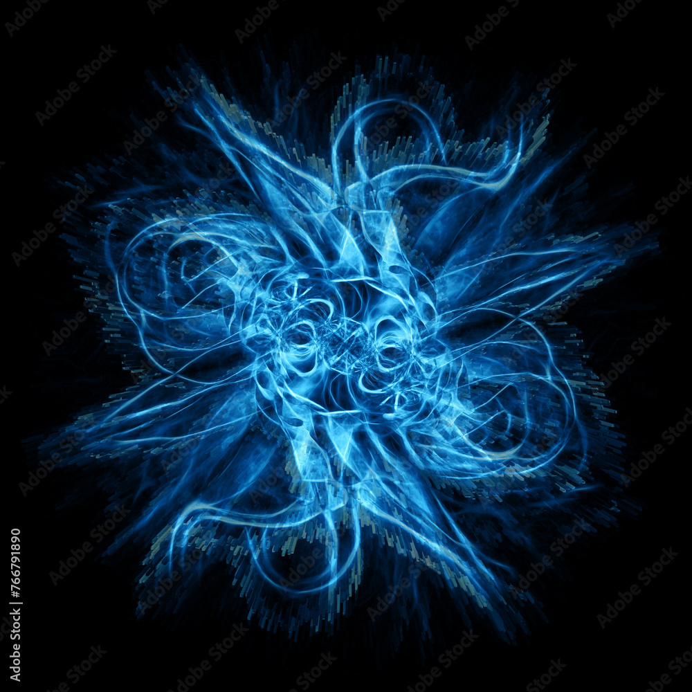 Aufkleber exploding complex nest of similar curved lines on a black background in square format