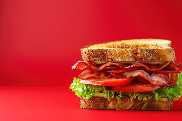 Bacon, Tomato, and Lettuce Sandwich on Red Background