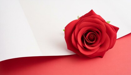 Single red rose isolated against a plain background with space for text
