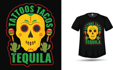 Cinco de mayo tattoos tacos tequila floral vector tshirt design