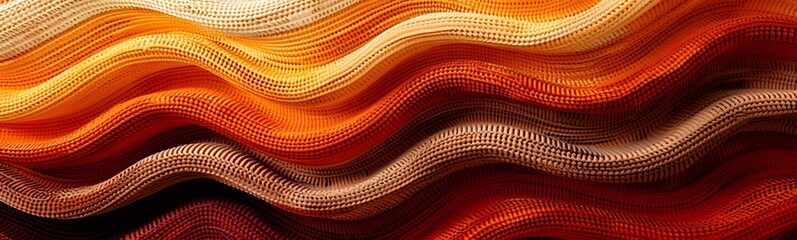 The wavy pattern of rich earth tones on this luxurious knitted blanket creates an ambiance of warmth and comfort, enticingly cozy.