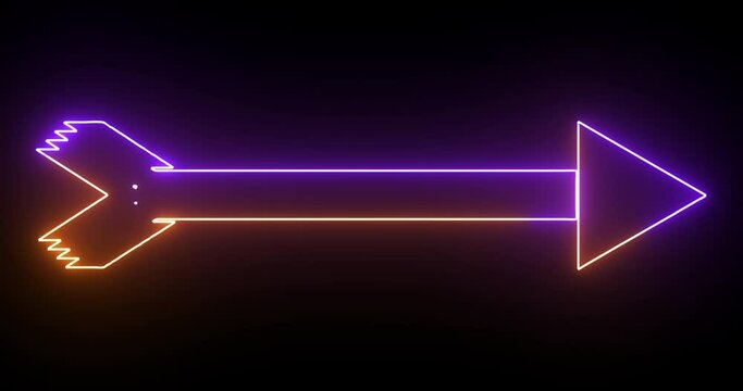4K animated neon blue and purple colored arrow background. Cool glowing neon-colored arrow animated on a black background. Stunning 4K Animated neon growing colored arrow 