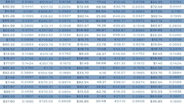 White blue abstract business spreadsheet data animation background.