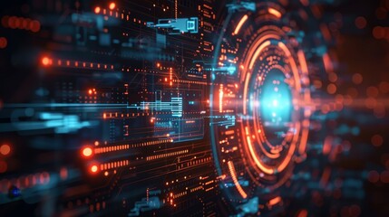 An abstract representation of futuristic digital security measures with technological symbols and icons