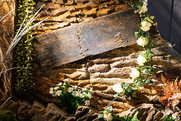 Frames of wooden signs or writing old letters shining with lights decorated with decoration.